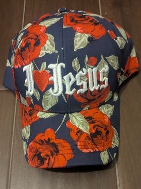 Navy Floral "I ♥ Jesus" Baseball Cap